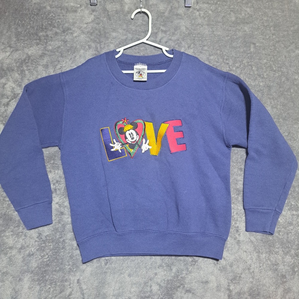 VTG Mickey & Co Disney Love Mickey Mouse Navy Sweatshirt Kids Medium 10/12 Retro